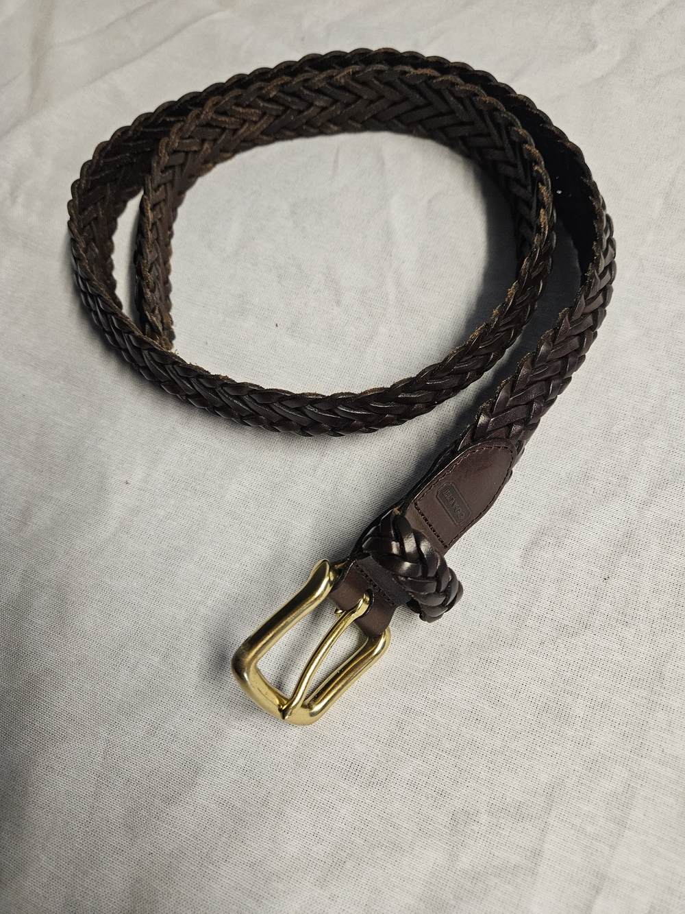 Coach Woven Brown Adjustable Belt With Gold Buckle